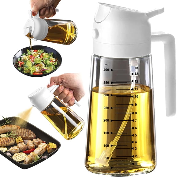 TrendPlain Botella dispensadora de aceite de cocina de 16 oz - Dispensador de aceite de oliva 2 en 1 y pulverizador de aceite - Botella de aceite de oliva de 470 ml - Pulverizador de aceite para cocin