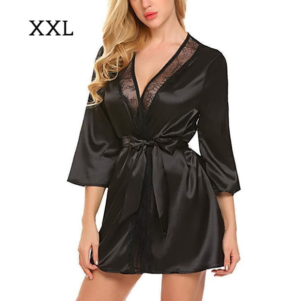 Camisón sexy para mujer, camisón de encaje, color sólido, albornoz de longitud media, ropa de dormir Noticed AP001711-15