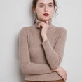thumbnail image 1 of Suéter de mujer Otoño e Invierno Suéter de lana engrosado Cuello alto Jersey de barra de tiro Solapa corta Camisa de base de punto entallada, 1 of 6