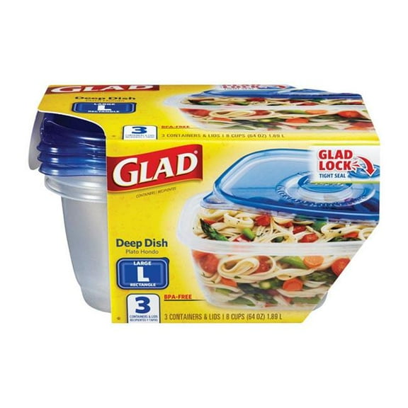 Glad 6337083 64 oz Food Storage Container Set, Clear - Pack of 3