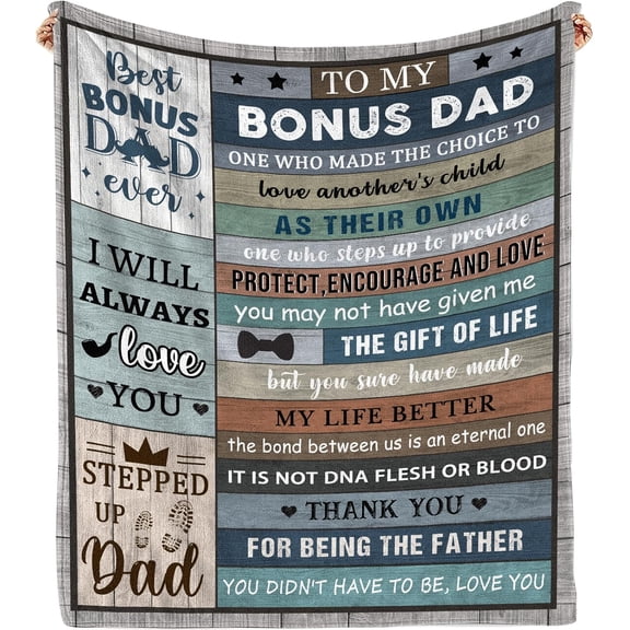 Bonus Dad Fathers Day Blanket Gifts, Step Dad Birthday Ideas from Daughter Son,to My Best Bonus Dad Ever Throw Blanket 50''''x60''''