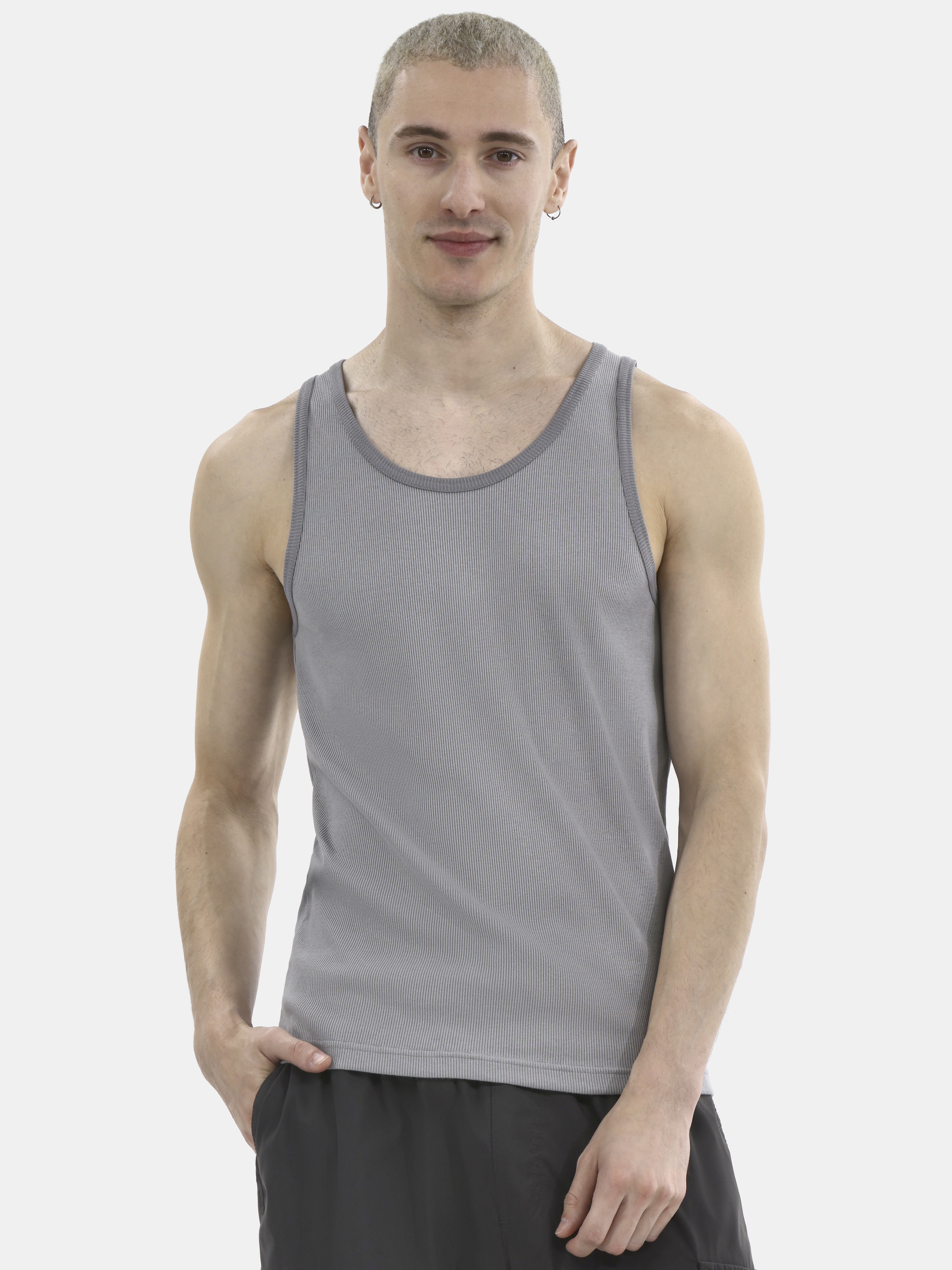 No Boundaries Flat Grey Basic Tank Top, 3-Pack, Men's
