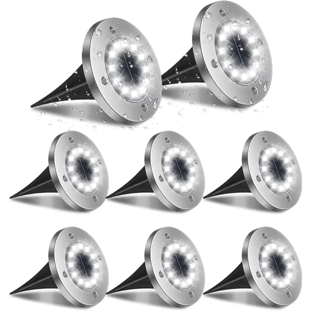Luces solares para exteriores, paquete de 8, 12 LED, focos solares empotrables para jardín, impermeables IP65, para caminos, terrazas, patios y espacios subterráneos (luz blanca)