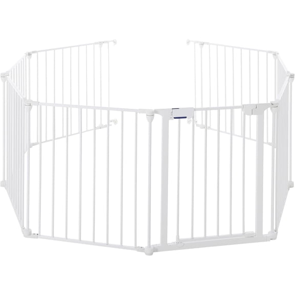 8-Panel Folding Metal Dog Gate 201.6 In Freestanding Pet Gate with Walk-Through Door for Indoor and Outdoor Use White