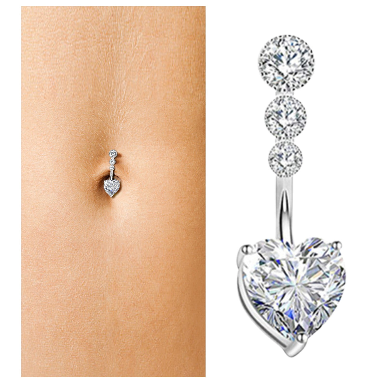 XIAQUJ Stainless Steel Rhinestone Navel Belly Button Rings Geometric Shape Navel Rings Zircon