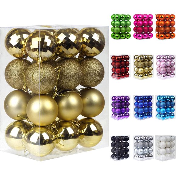 Emopeak 24Pcs Christmas Balls Ornaments For Xmas Christmas Tree - 4 Style Shatterproof Christmas Tree Decorations Hanging Ball For Holiday Wedding Party Decoration (Gold 1.6""/4.2Cm)