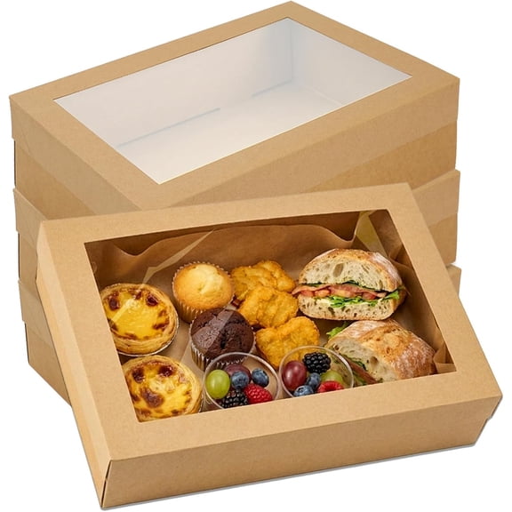 10 Pack Bakery Boxes with Window, Large Cardboard Cookie Pastry and Dessert Boxes 11.8 x 7.87 x 3.15 Inch, Takeout Containers for Cakes, Pies, Muffins and Baked Goods