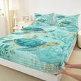 thumbnail image 3 of Manfei Cute Sea Turtle Bed Sheets Twin, Ocean Animal Twin Sheet Sets, Turquoise Coral Bedding Sets Twin Size, Lightweight Bedroom Decoration, 3pcs, 3 of 7