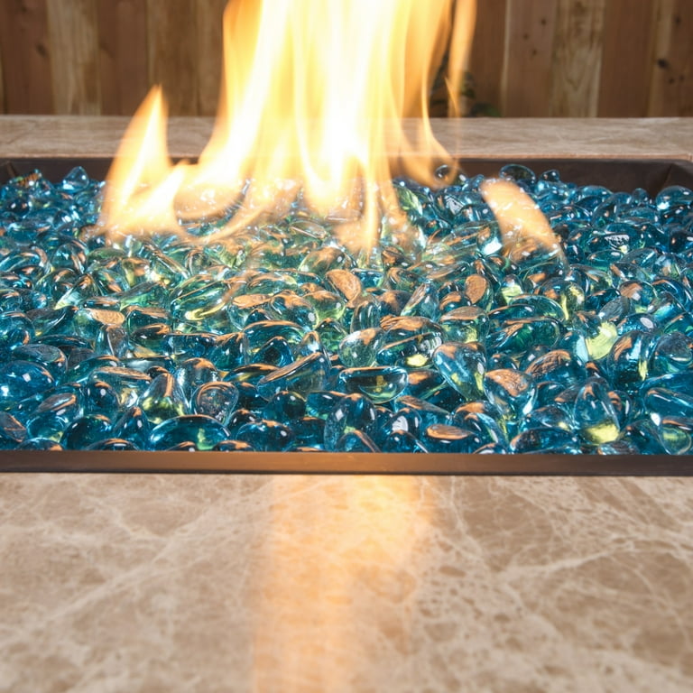 20lb Fire Glass for Propane Fire Pit, Fireplace, Flat Glass Marbles for  Vase, Aquarium, Garden, 3/4 Inch Fire Pit Glass Rocks, High Luster  Caribbean Blue 