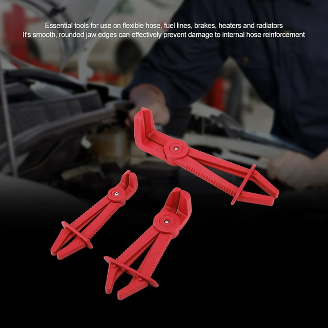Viccilley Line Plier-3Pcs Plastic Flexible Hose Clamp Tool Set Brake Fuel Water Line Clamps Plier Kit(Red)