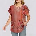 thumbnail image 6 of DailkTrvid Short Sleeve Tops for Women Loose Fit Summer Blouse Trendy Casual T-Shirt Criss Cross V Neck Basic Tee Floral Print Fashion Breathable Shirts, 6 of 6
