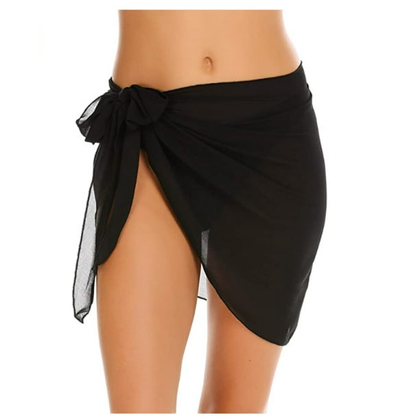 Femmes Short Sarongs Plage Wraps Pure Bikini Couvre Mousseline de Soie pour Maillots de Bain Noir 3XL