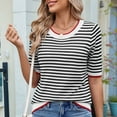 thumbnail image 4 of Womens Summer Short Sleeve Shirts Striped Sweater Cute Casual Top Trendy Women Clothing Crewneck Knit Blouses White & Black XL, 4 of 9