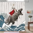 thumbnail image 2 of Funny Cat Shower Curtain, Cool Cat Dinosaur Japanese Ocean Wave Decor Fabric Bathroom Curtains, Kids Children Rustic Wooden Farmhouse Shower Curtain, 72X72 Inch, 2 of 5