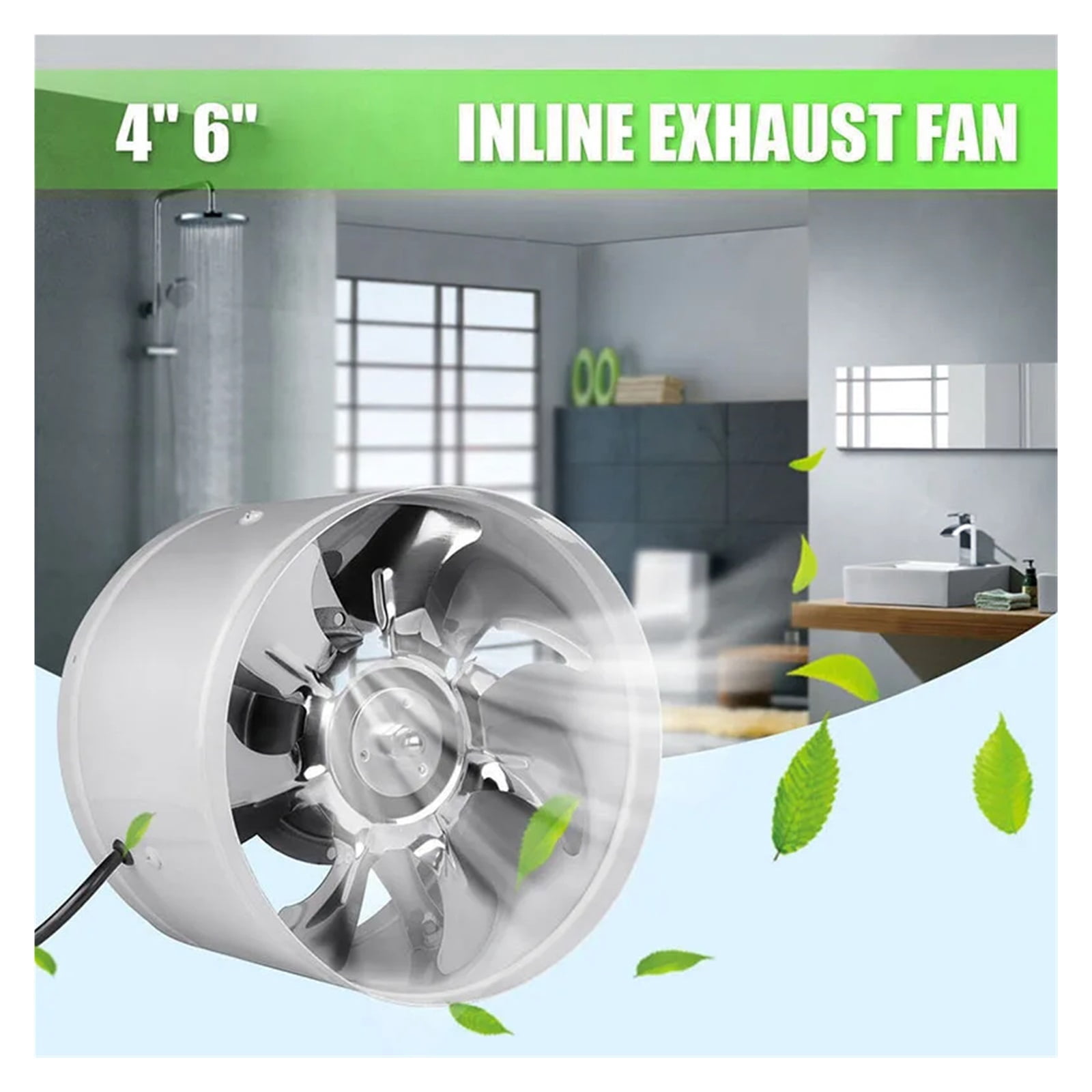 4Inch/6Inch Inline Duct Fan Booster Exhaust Blower Air Cooling Vent Metal Blades ,Energy-Efficient