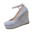 thumbnail image 2 of Willtoo Wedges for Women Closed Round Toe Ankle Strap Platform High Heel Wedge Pumps Dress Shoes Sky Blue, 2 of 6