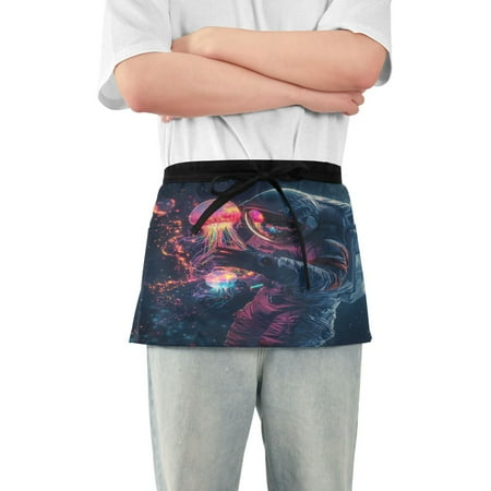 

Yayeee Waist Apron with Pockets for Cooking Waterproof Half Server Aprons Glowing Jellyfish