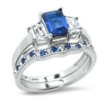 thumbnail image 5 of LaRaso & Co His and Hers Wedding Rings Blue Sapphire Simulant Bridal Engagement Wedding Set Silver Steel Bands Him Her 6/11, 5 of 5