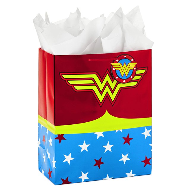 Hallmark Bolsa de regalo grande de Wonder Woman de 13.0 in con papel de seda para cumpleaños, día de la madre, día de la enfermera, graduaciones, día de San Valentín, agradecimiento al profesor o cual