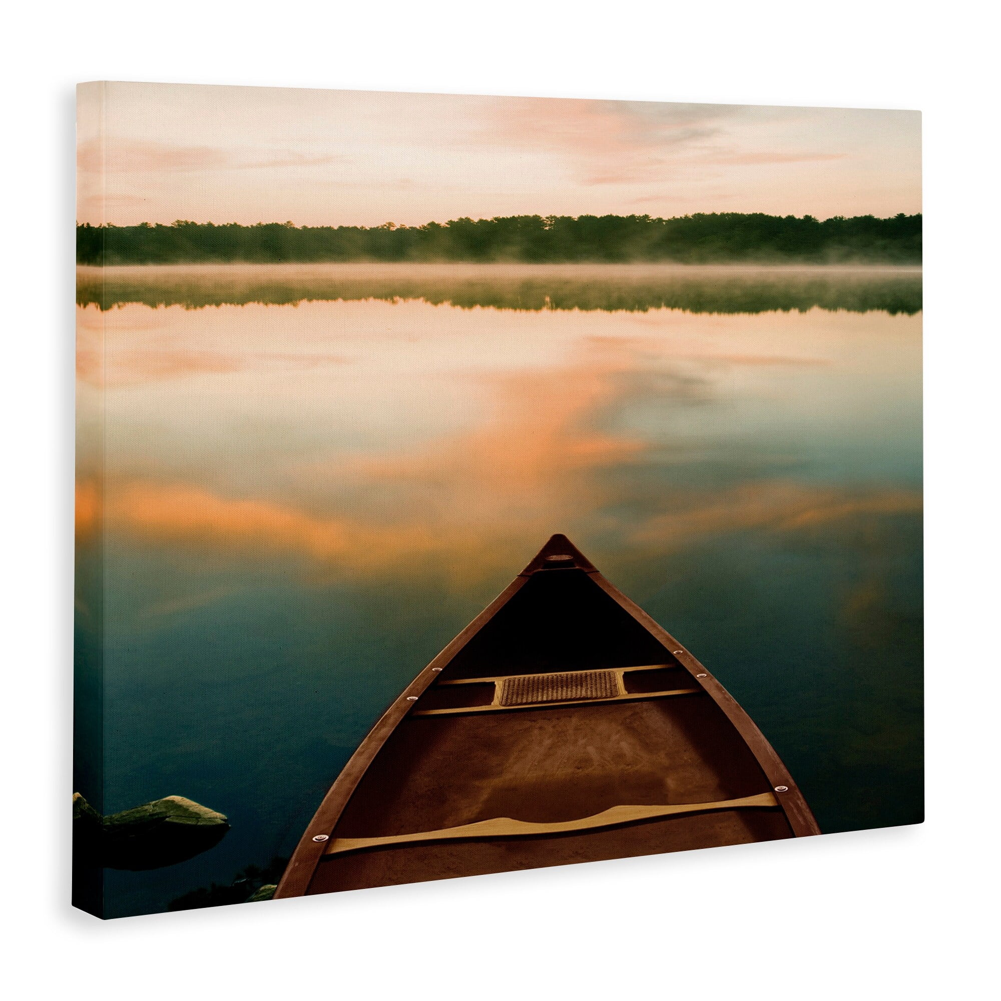 Canoe on Lake Warm Sunrise Canvas Art, 48 x 36
