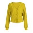thumbnail image 4 of Women V Neck Button Up Cardigans Plus Size Long Sleeve Solid Color Knitter Sweater Coats Casual Outerwears (2XL, Yellow), 4 of 9