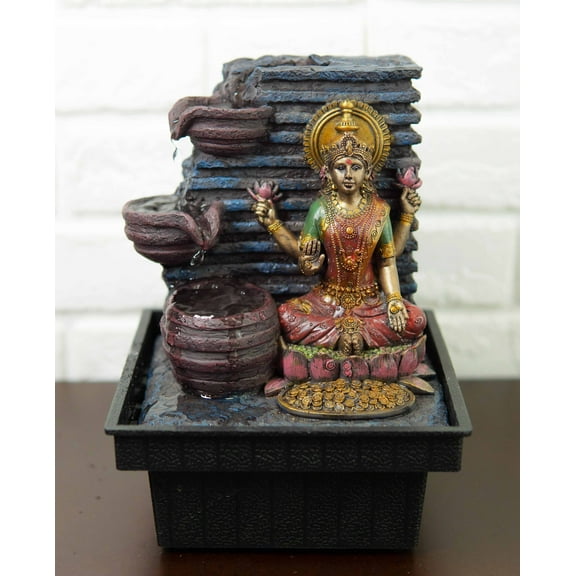 Ebros Hindu Goddess of Prosperity Sri Lakshmi Sitting On Lotus Water Fountain