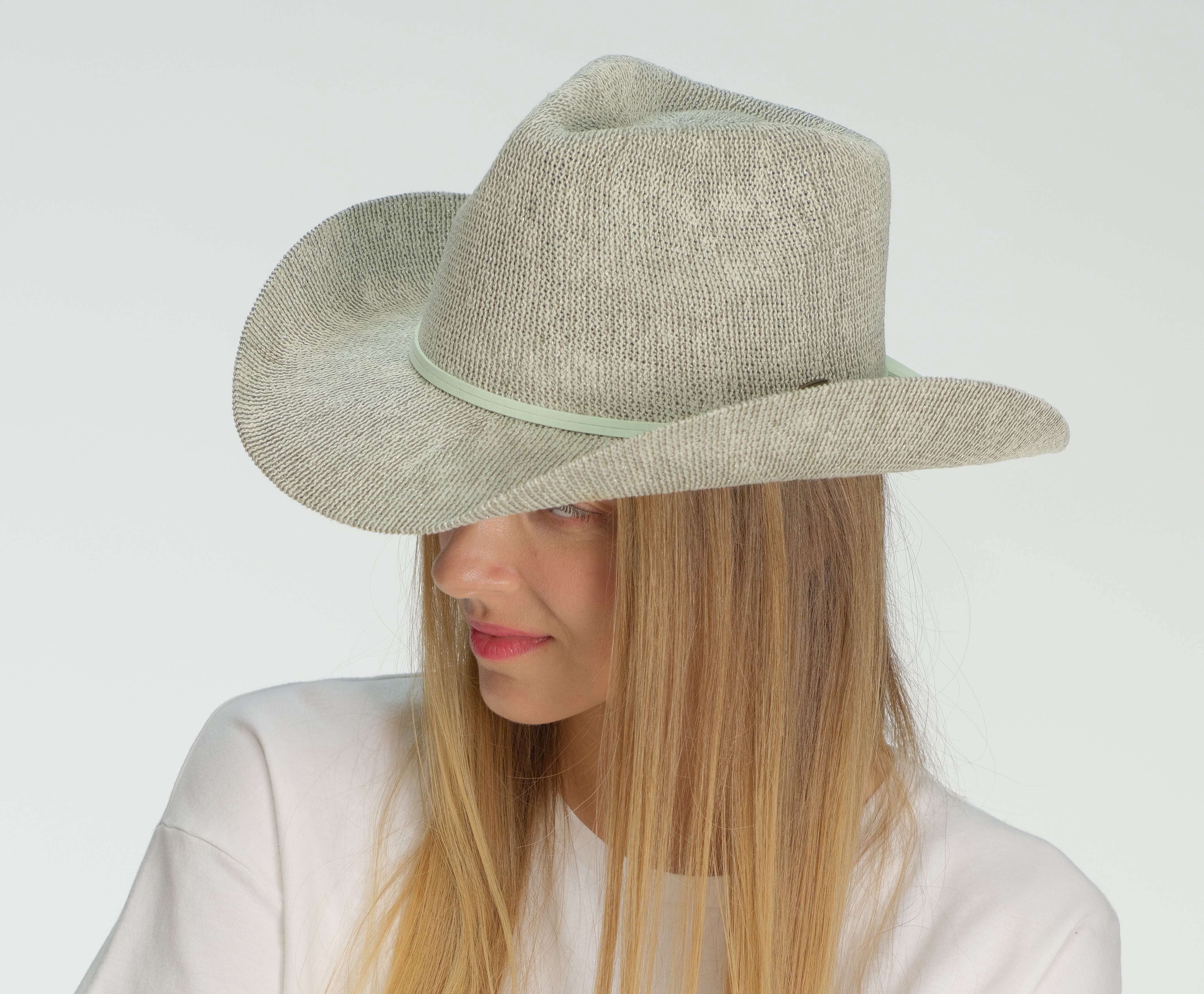 7963 Sparkly Sequin Cowboy Hat With Suede String Trim, Pastel Sage Green Rhinestone Cowboy Hat | Hobby Lobby | 2493765 main image 4