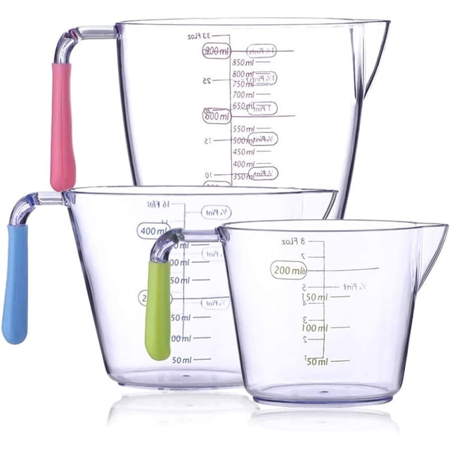 Juego de 3 vasos medidores con asa transparente apto para lavavajillas brillar Electrónica
