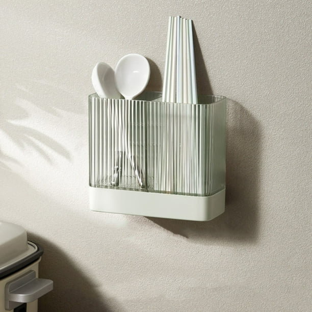 Organizador de utensilios de cocina de pared, portacubiertos de plástico de 3 compartimentos, estante para palillos con bandeja de goteo, vajilla de mostrador Carrito de almacenamiento para