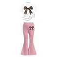 thumbnail image 3 of MEZZALL Bowknot Printed Girls Casual Outfits Flared Pants Short Sleeve T-Shirts Tops Two Piece Comfy Classic Clothing Sets, 3 of 4