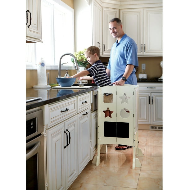 Guidecraft Classic Kitchen Helper® Stool with 2 Keepers Ivory