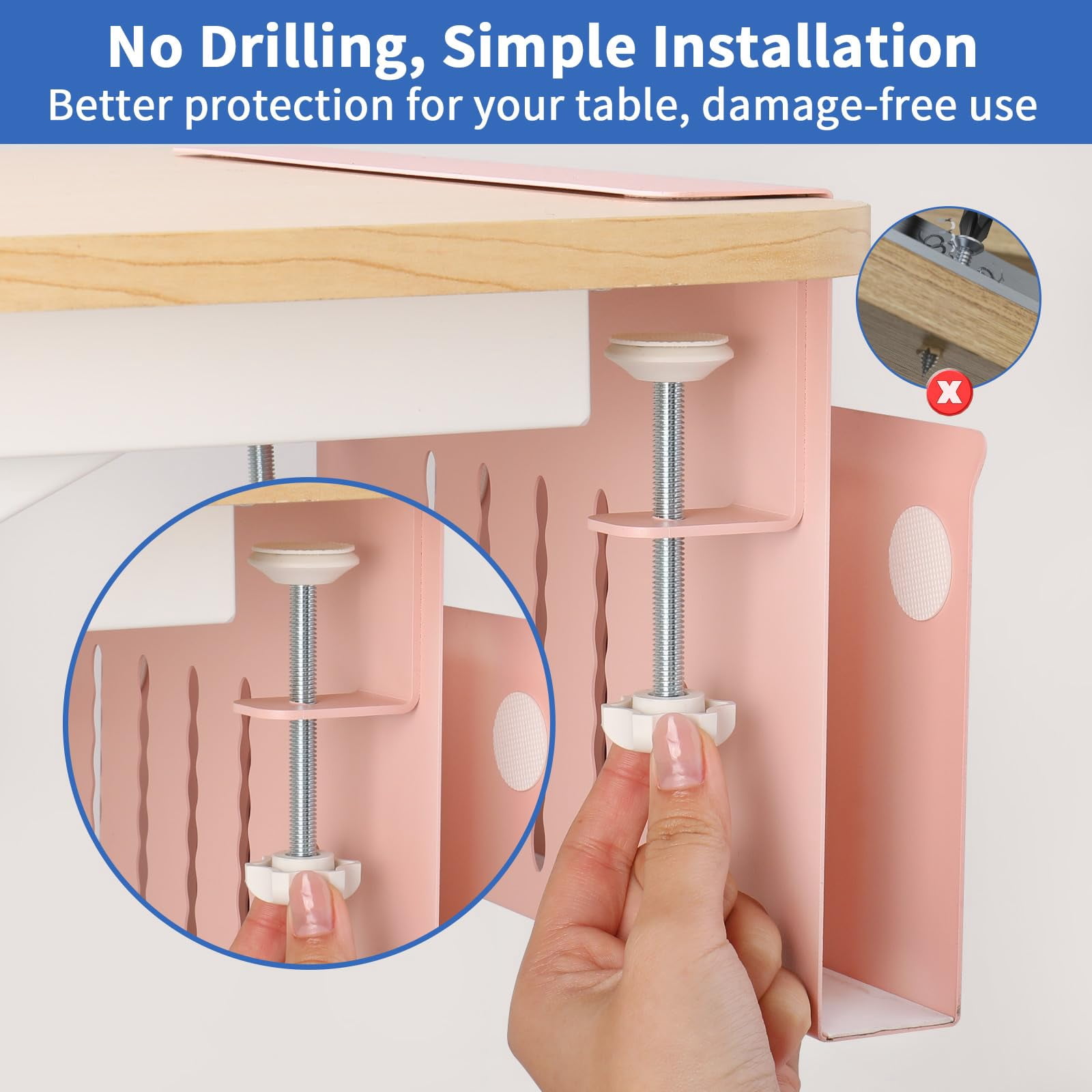 Desk Side Storage  Steel Organizer No Drill Workspace Organizers Clamp On Computer Accessories With Magnetic Pen Holder Fits Flat Edge Tables 0.3" To 2.8"