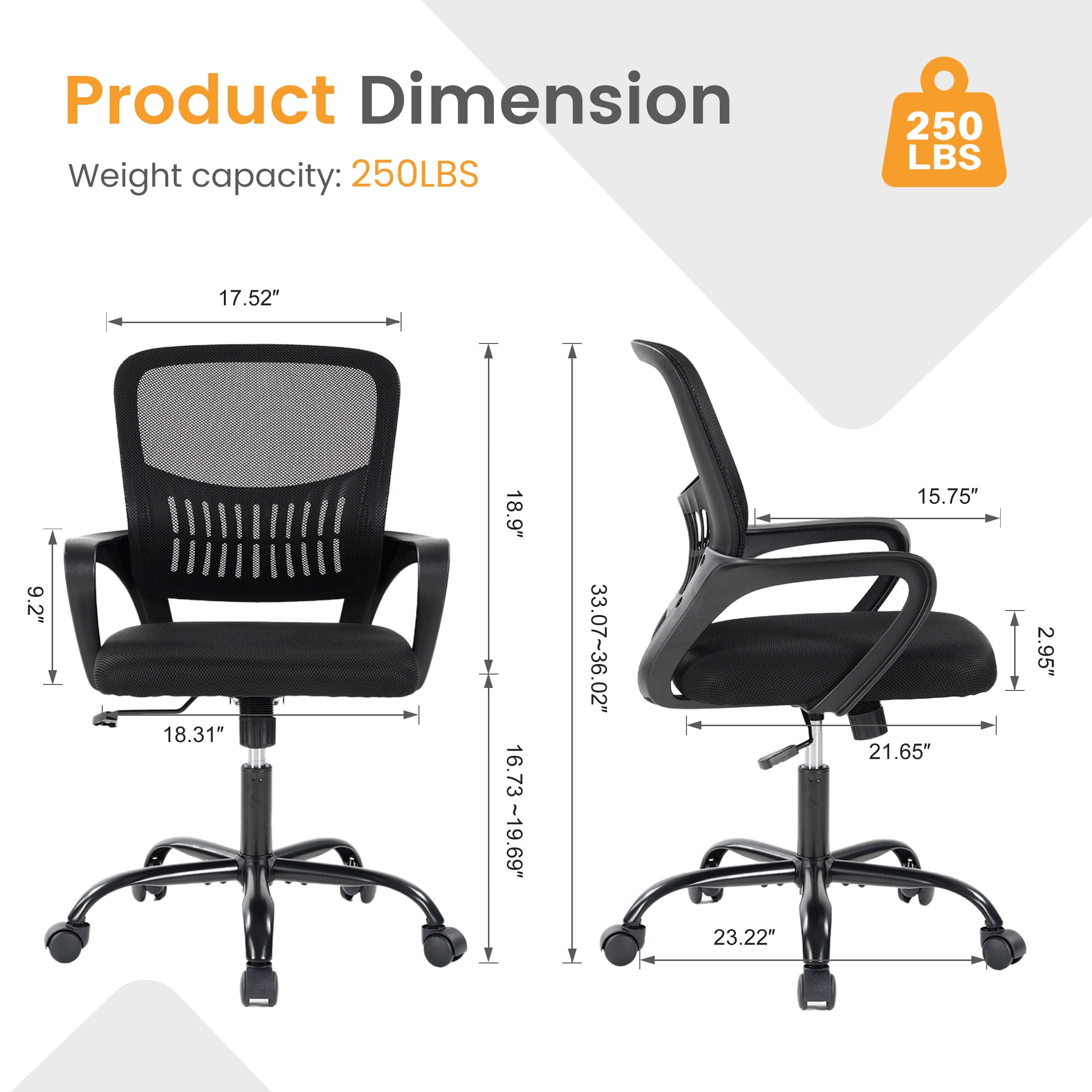 CONCETTA Office Chair, Ergonomic Mesh Back Computer Desk Chair with Lumbar Support, Adjustable Swivel Executive Office Task Chair for Home and Work, Black