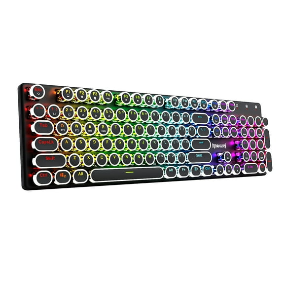 Redragon K710 Wireless Typewriter Style Mechanical Gaming Keyboard, Bluetooth/2.4Ghz/Wired, RGB Backlit, Rechargeable, Blue Switch - Clicky, Metal Panel, Round Keycaps, Black