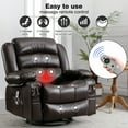 thumbnail image 3 of UHOMEPRO Massage Swivel Rocker Recliner Chair, PU Leather Rocking Sofa Home Recliner with Side Pockets Cup Holder and USB Charge Port, 360-degree Rotation, 30-degree Rocking, Brown, 3 of 8