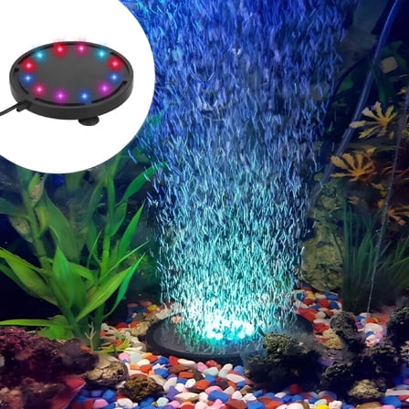 HIBIBUD 12LEDs Aquarium Air Bubble Light Multi-Colored Submersible Fish Tank Air Stone Disk Lamp Underwater Bubbler Light for Fish Tanks and Fish Ponds
