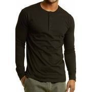 Men's Henley 3-Button Pullover Cotton T-Shirt Long Sleeve Crew Neck