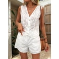 thumbnail image 6 of Floral Eyelet Embroidered Sets for Women 2 Piece Summer Shorts Button Down Vest Dressy Causal Vacation Set White M, 6 of 7