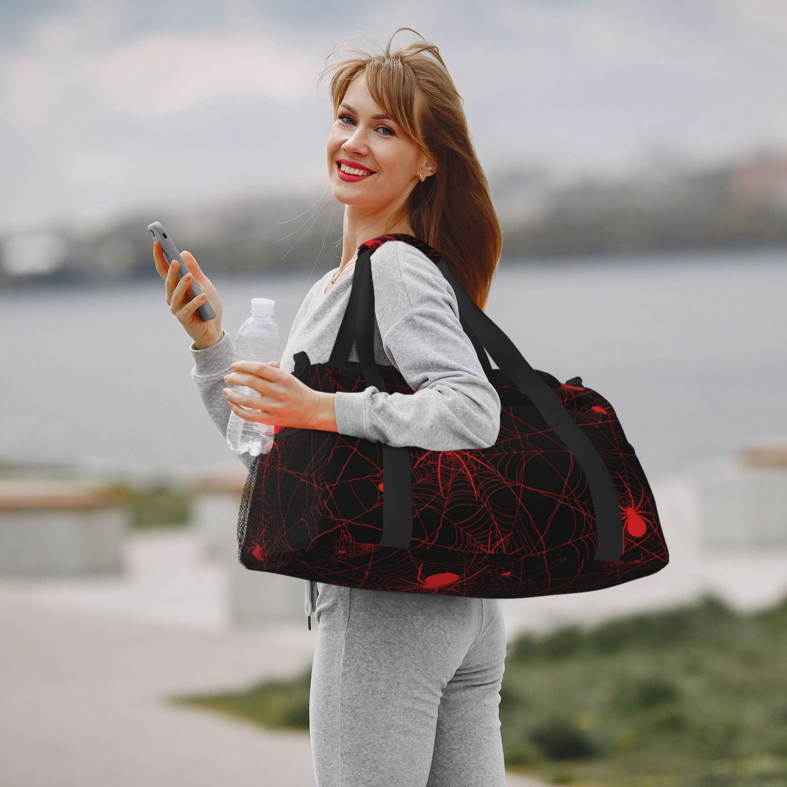 Fuzoiu Red Spider On The Web Print Travel Duffle Bag,Carry On Tote Bags,Duffel Bag,Sport Gym Bag, Hospital Bag for Labor and Delivery, Overnight Bag,Luggage Bag