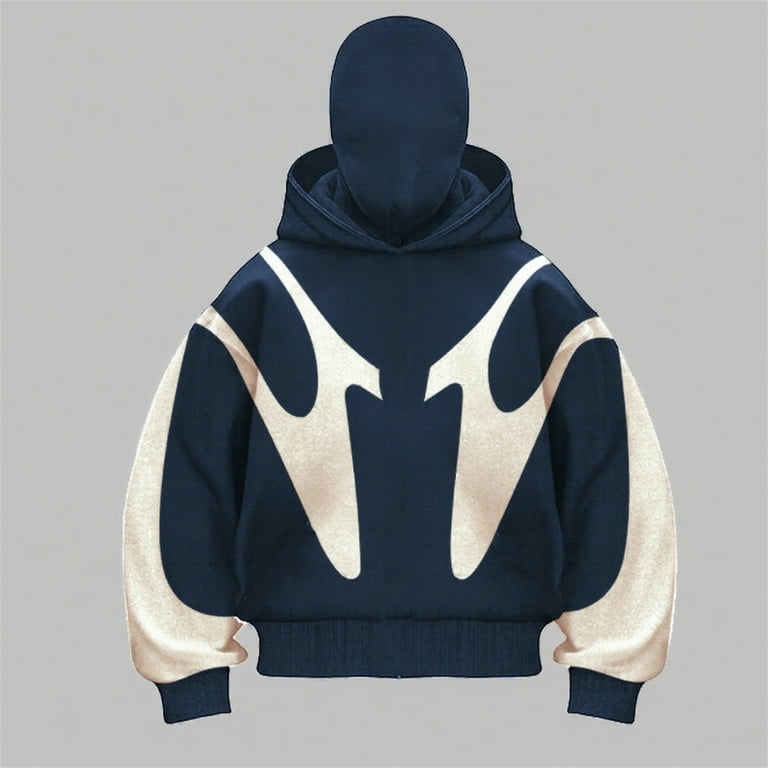 Dwelliawo Mens Balaclava Hoodie with Mask Warm Face Y2k Double