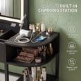 thumbnail image 3 of Homieasy Makeup Vanity Desk with Flip Top Mirror and Lights, 2-in-1 Modern Vanity Table with Charging Station and Side Storage Shelves, Space Saving Dressing Table for Small Spaces, Black, 3 of 10