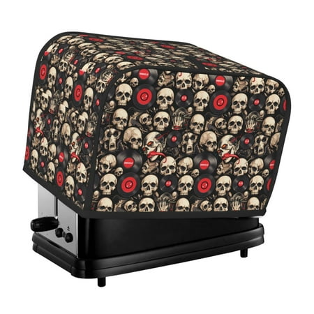 

KLL rock record Skull Print 2 Slice Toaster Dust Covers Kitchen Small Appliance Cover with 2 Pockets Can hold Jam Spreader Knife & Toaster Tongs (11.4 x 7.9 x 7.5)