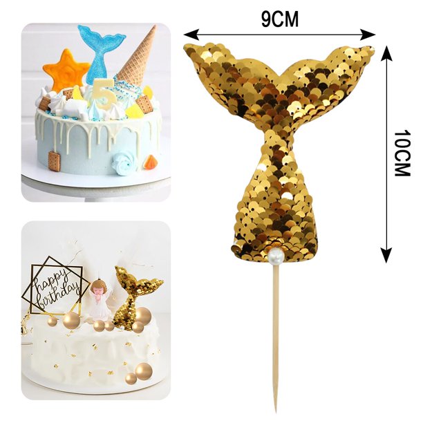 Decoraciones de fiesta de sirena, adornos de pastel de feliz cumpleaños, adornos de cupcakes, suministros de fiesta de tema de sirena para niños y niñas, recuerdos de Baby Shower