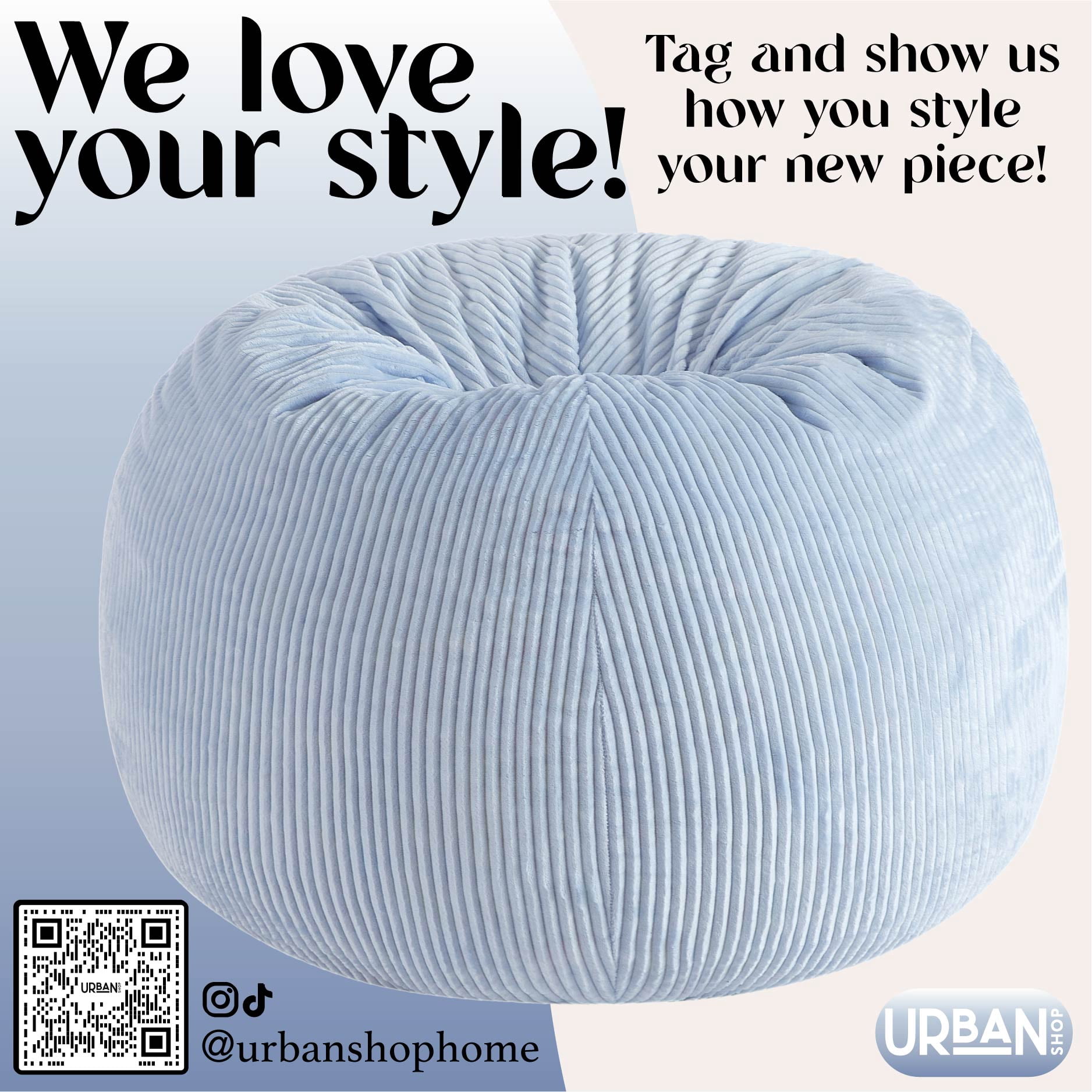 Urban Shop , Ribbed Compressed Foam Kids and Teen Chair, Pale Ice