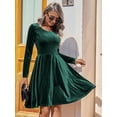 thumbnail image 4 of Women'S Velvet Dress Long Sleeve Cocktail Dresses Flare Swing Mini Prom Dress for Wedding Guest Green L, 4 of 7