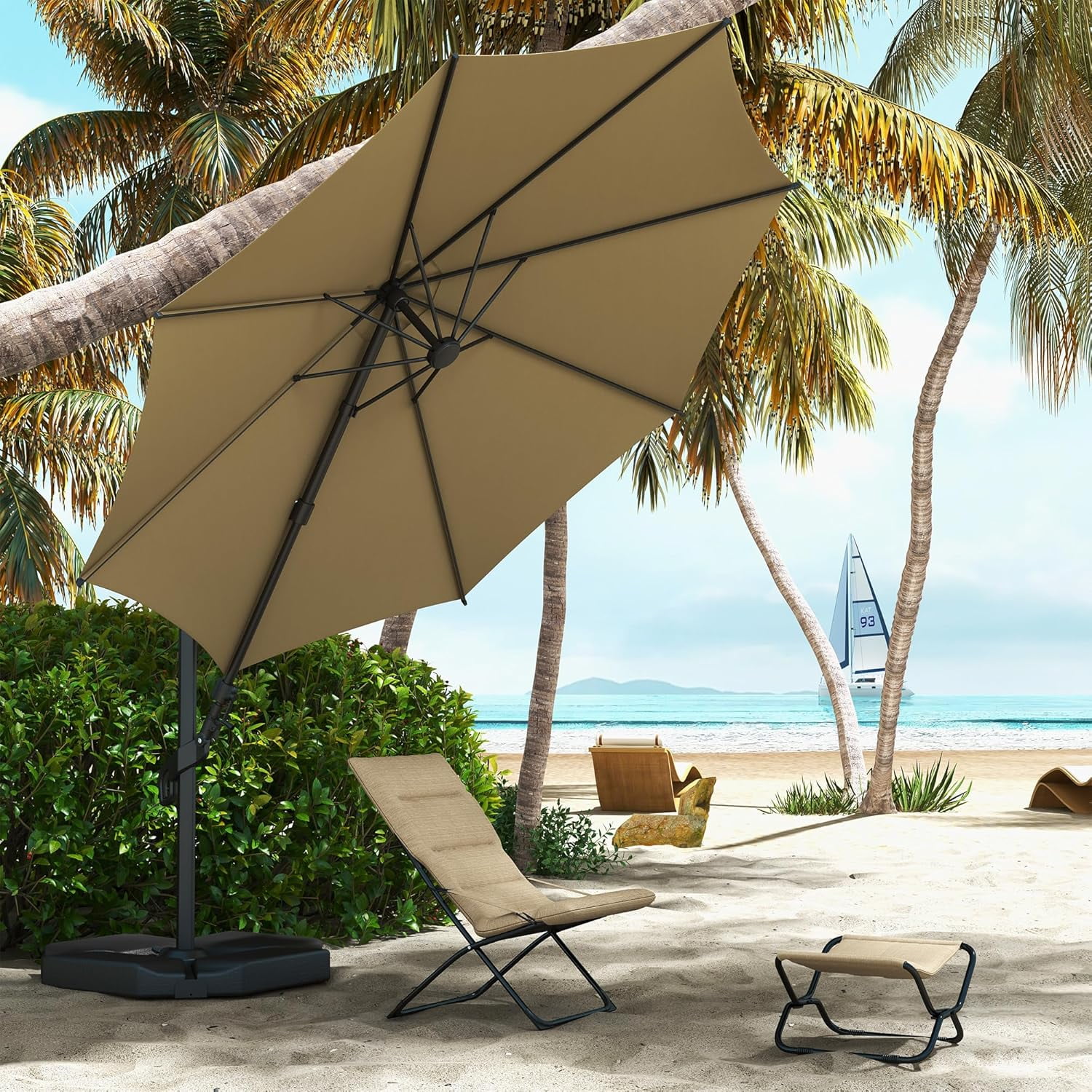 Abba Patio 10ft Outdoor Hanging Offset Cantilever Umbrella w/360°Rotation and Easy Tilt, 8 Ribs, Brown
