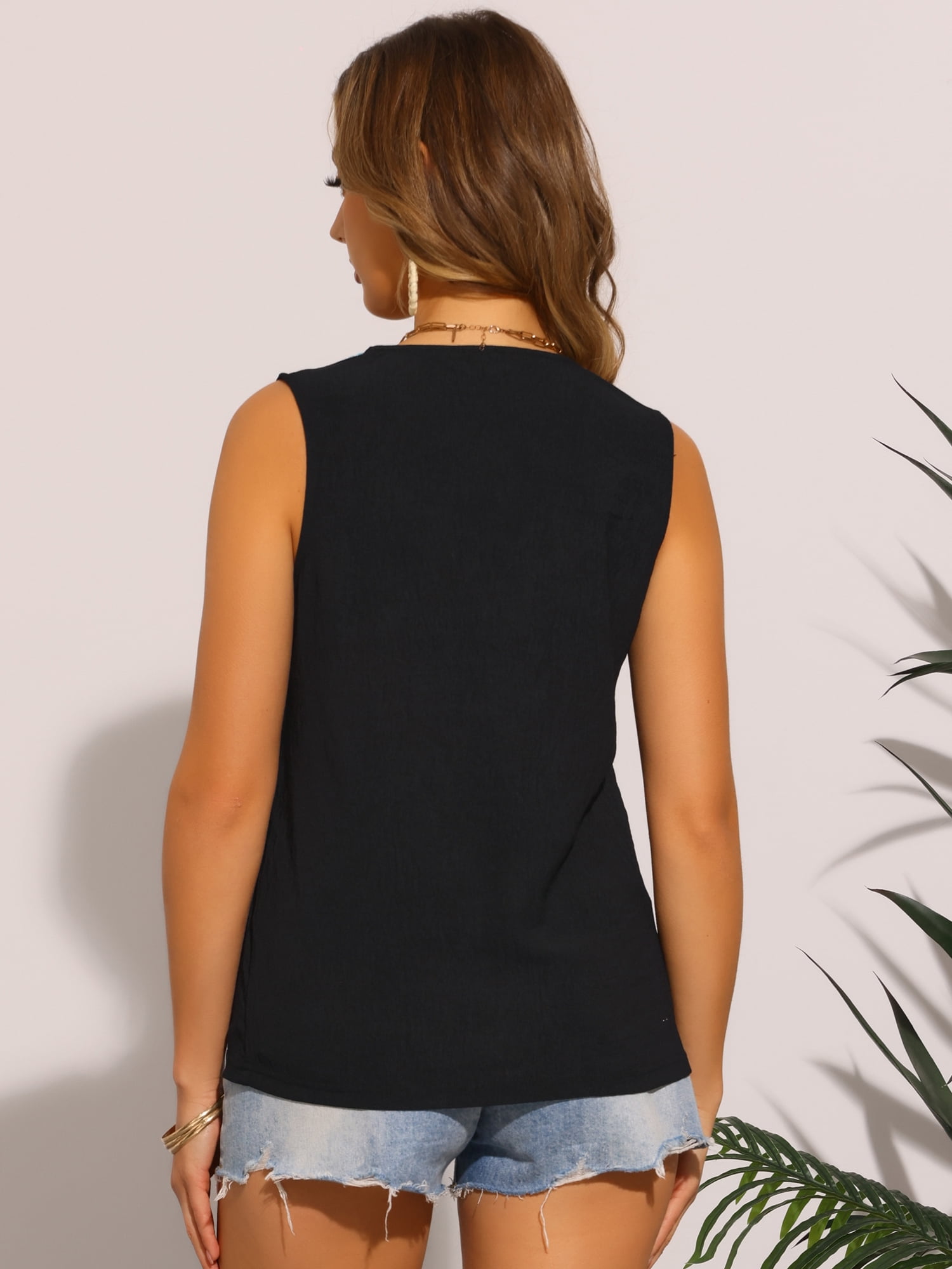 DARING DIVA Women's Boho V Neck Casual Summer Floral Tank Tops M Black