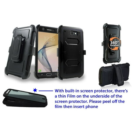 - for Samsung Galaxy J7 V J7 PERX case Phone Case 360° Cover Screen Protector Clip Kick Stand Holster Hiking Shock Bumper Black