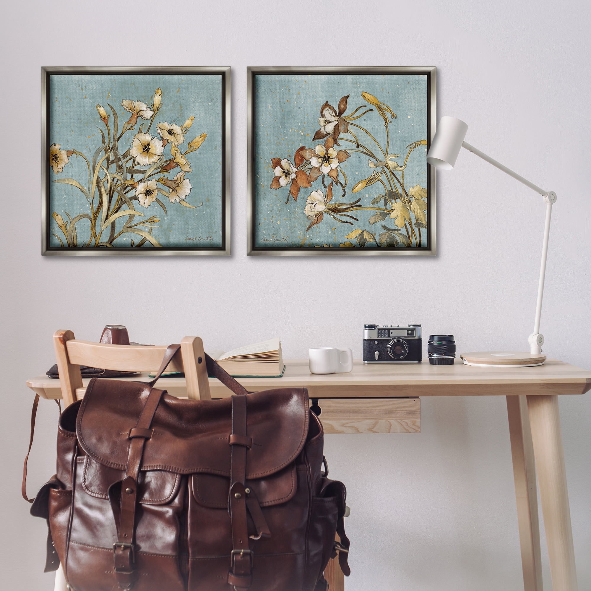 Stupell Industries Traditional Flower Portrait Plants & Flowers Painting Gray Floater Framed Canvas Art Print Wall Art, 25 x 25, Set of 2