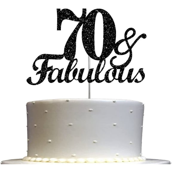 Fabulous & 70 Black Glitter Cake Topper, 70th Birthday Party Decorations Ideas, Sturdy Doubled Sided Glitter, Acrylic Stick. Made in USA
